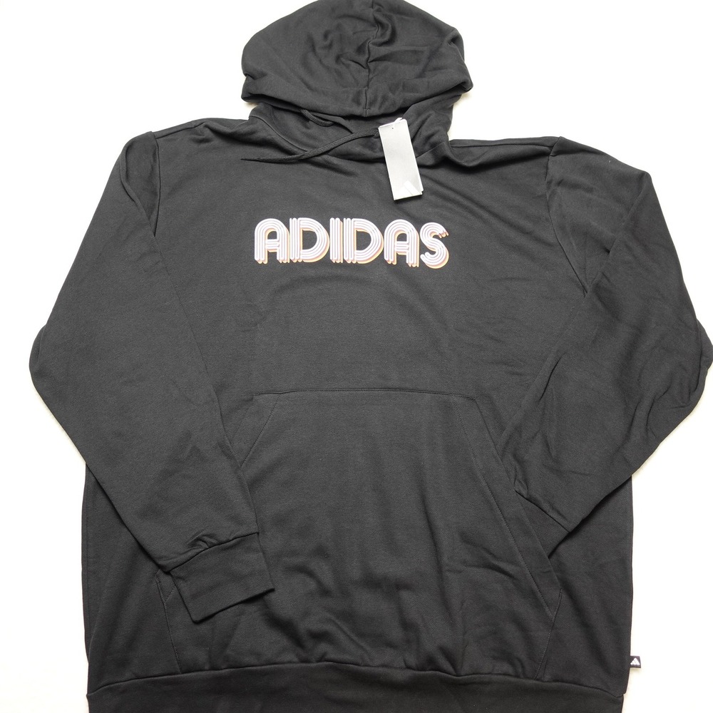 Adidas Hoodie Mens 3XLT Black Graphic Logo Pullover Sweatshirt M EVO LIN HD